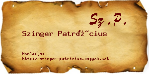 Szinger Patrícius névjegykártya
